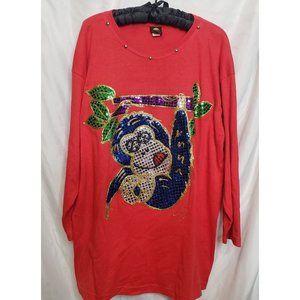 Vintage Shirt Sequin Monkey Gold Metallic Trim One Size Fits Most Poly Cotton
